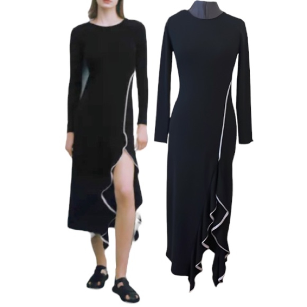 Zara Black Long Sleeved Dress with Ruffle Bottom Size Small